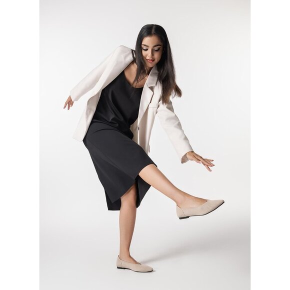 Women's Pointed Toe Knit Ballet Fashionable and Comfortable Dressy Flat Cream - Picture 5 of 6